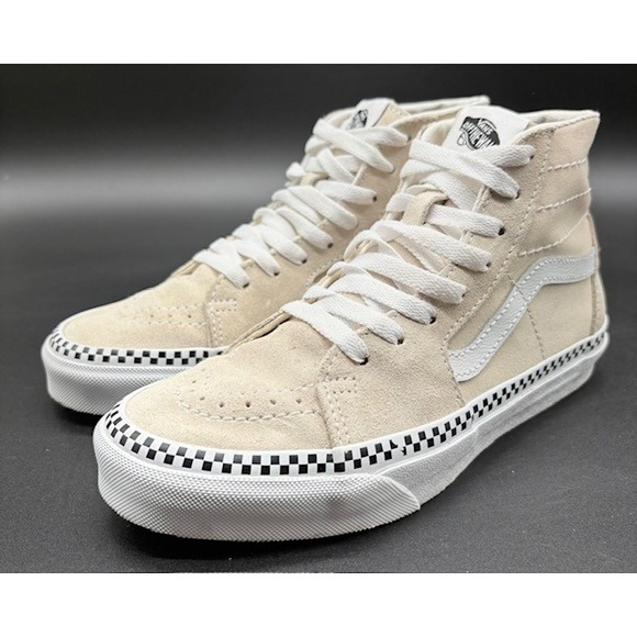 Vans SK8-Hi Cream Suede Checkered Stripe High Top Skate Shoes Womens size 6.5 - Picture 1 of 8